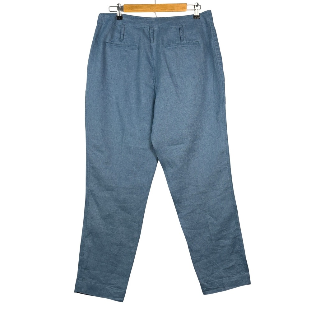 Lauren Ralph Lauren Womens 100% Linen Straight Leg Trousers Sz 10 Blue High Rise - Picture 3 of 10